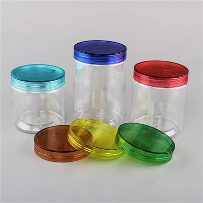 Frascos transparentes de armazenamento de plástico com extremidade destacável